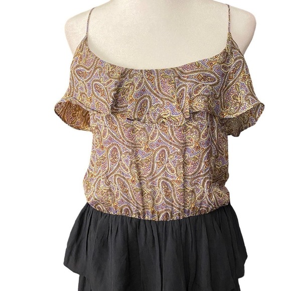 Sandro Women Paisley Ruffle Mini Dress Sleeveless Scoop Neck Purple Black Size 2 - Picture 6 of 14